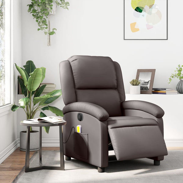 Elektrischer Massagesessel Dunkelbraun Echtleder