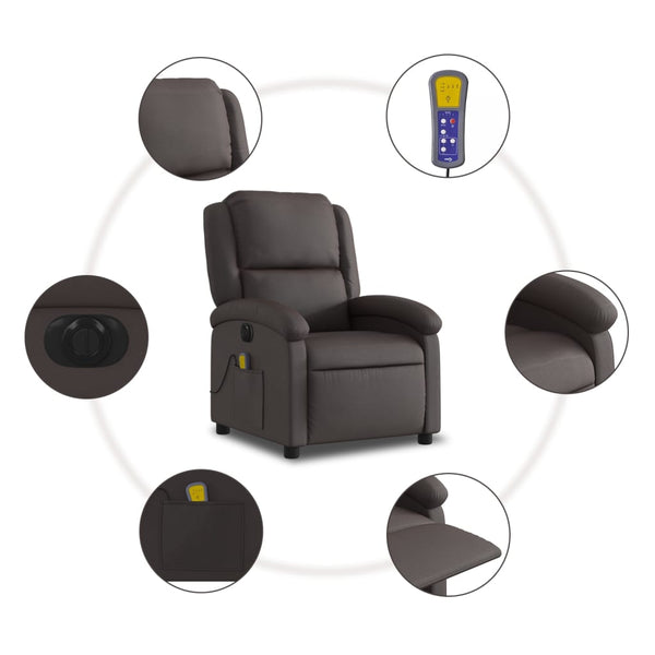 Elektrischer Massagesessel Dunkelbraun Echtleder