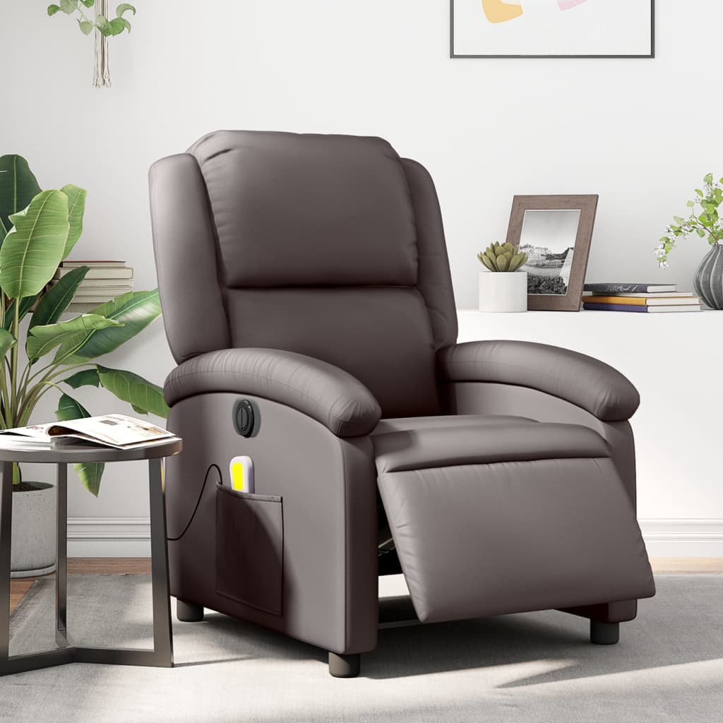 Elektrischer Massagesessel Dunkelbraun Echtleder
