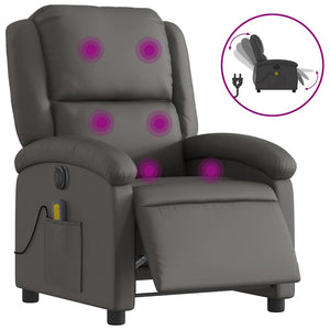 Elektrischer Massagesessel Grau Echtleder