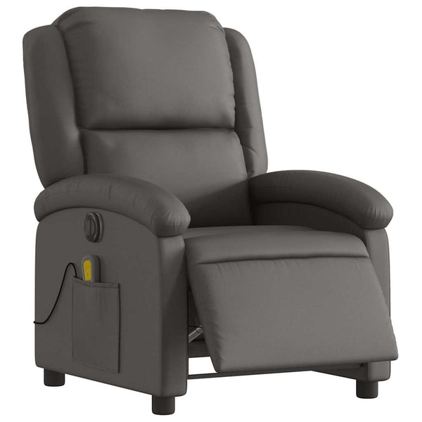 Elektrischer Massagesessel Grau Echtleder