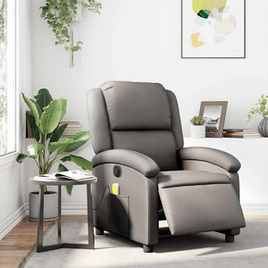Elektrischer Massagesessel Grau Echtleder