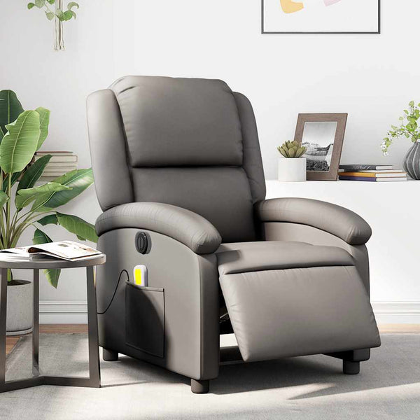 Elektrischer Massagesessel Grau Echtleder