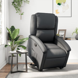 Relaxsessel mit Aufstehhilfe Schwarz Echtleder