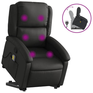 Massagesessel mit Aufstehhilfe Echtleder Schwarz