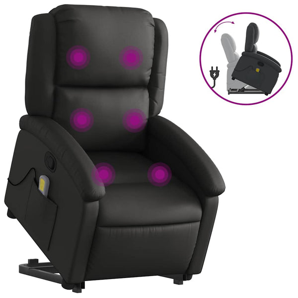 Massagesessel mit Aufstehhilfe Echtleder Schwarz