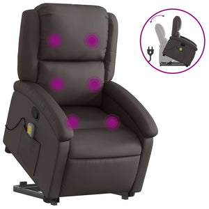 Massagesessel mit Aufstehhilfe Echtleder Dunkelbraun