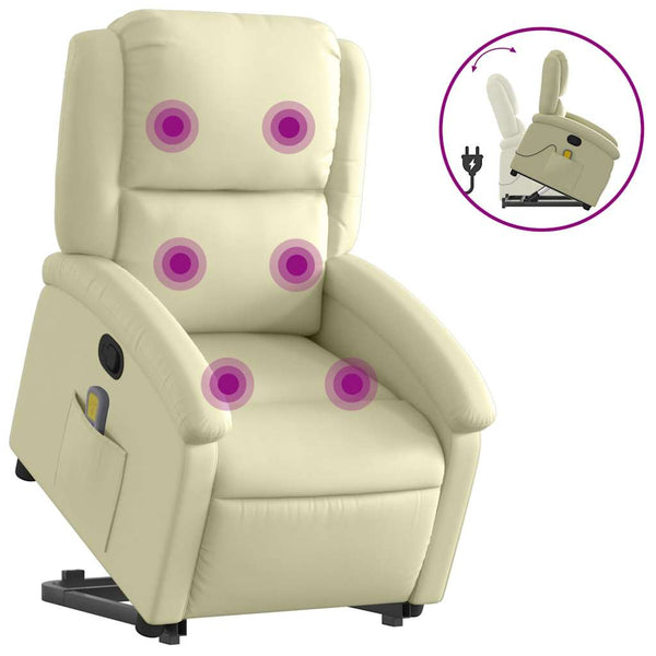 Massagesessel mit Aufstehhilfe Echtleder Creme