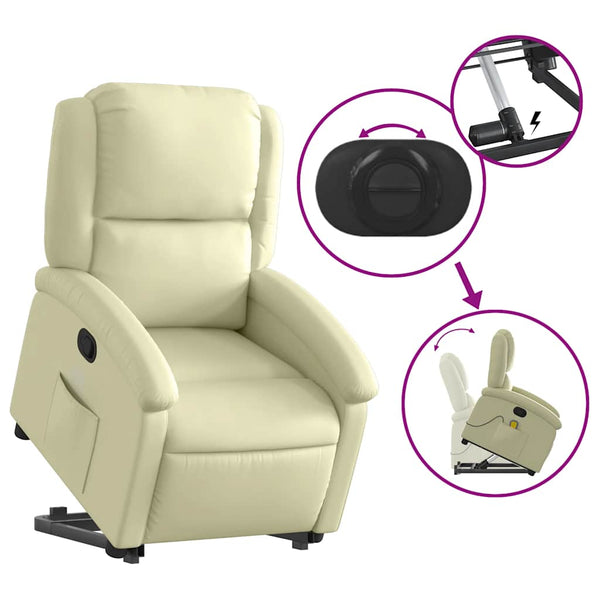 Massagesessel mit Aufstehhilfe Echtleder Creme