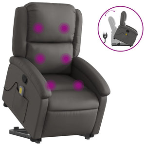 Massagesessel mit Aufstehhilfe Echtleder Grau