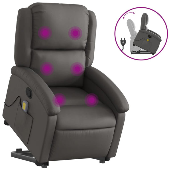Massagesessel mit Aufstehhilfe Echtleder Grau