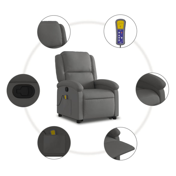 Massagesessel mit Aufstehhilfe Echtleder Grau