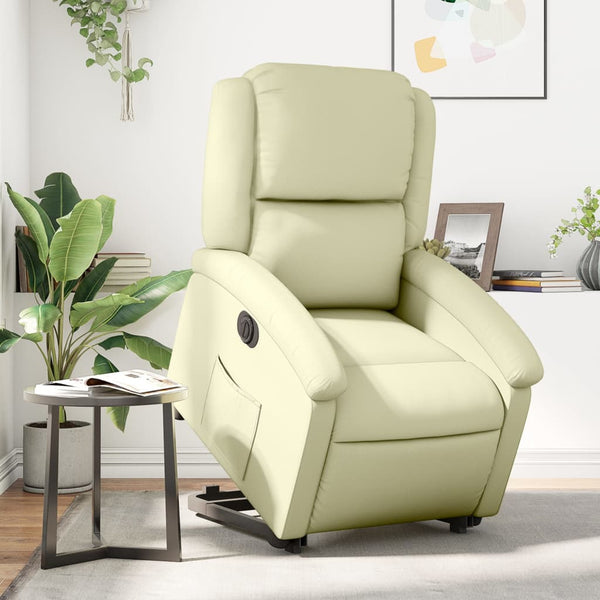 Elektrischer Relaxsessel mit Aufstehhilfe Creme Leder