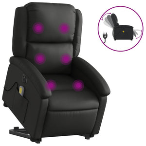 Elektrischer Massagesessel mit Aufstehhilfe Echtleder Schwarz