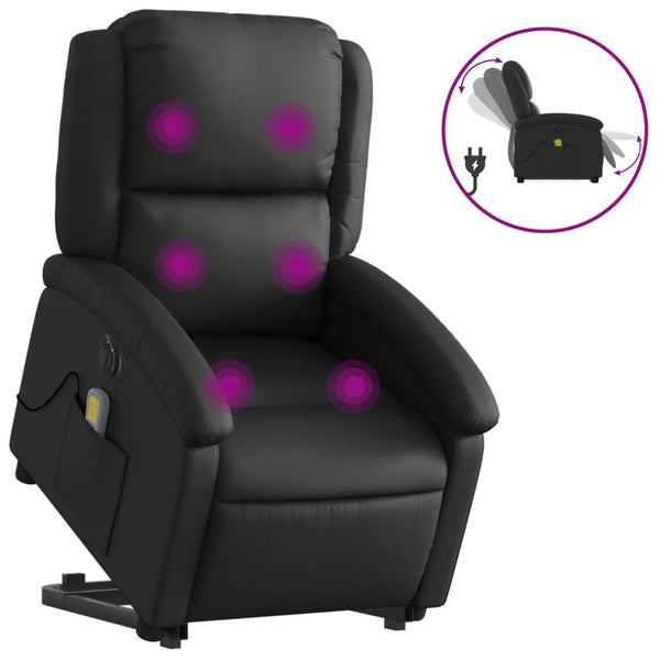 Elektrischer Massagesessel mit Aufstehhilfe Echtleder Schwarz