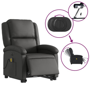 Elektrischer Massagesessel mit Aufstehhilfe Echtleder Schwarz