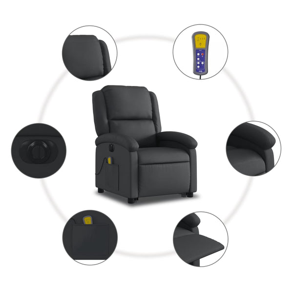 Elektrischer Massagesessel mit Aufstehhilfe Echtleder Schwarz