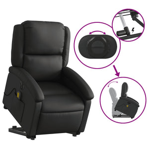 Elektrischer Massagesessel mit Aufstehhilfe Echtleder Schwarz