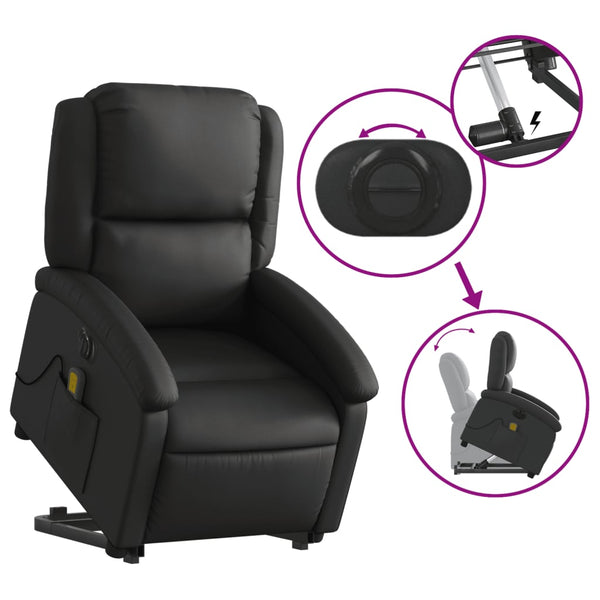 Elektrischer Massagesessel mit Aufstehhilfe Echtleder Schwarz