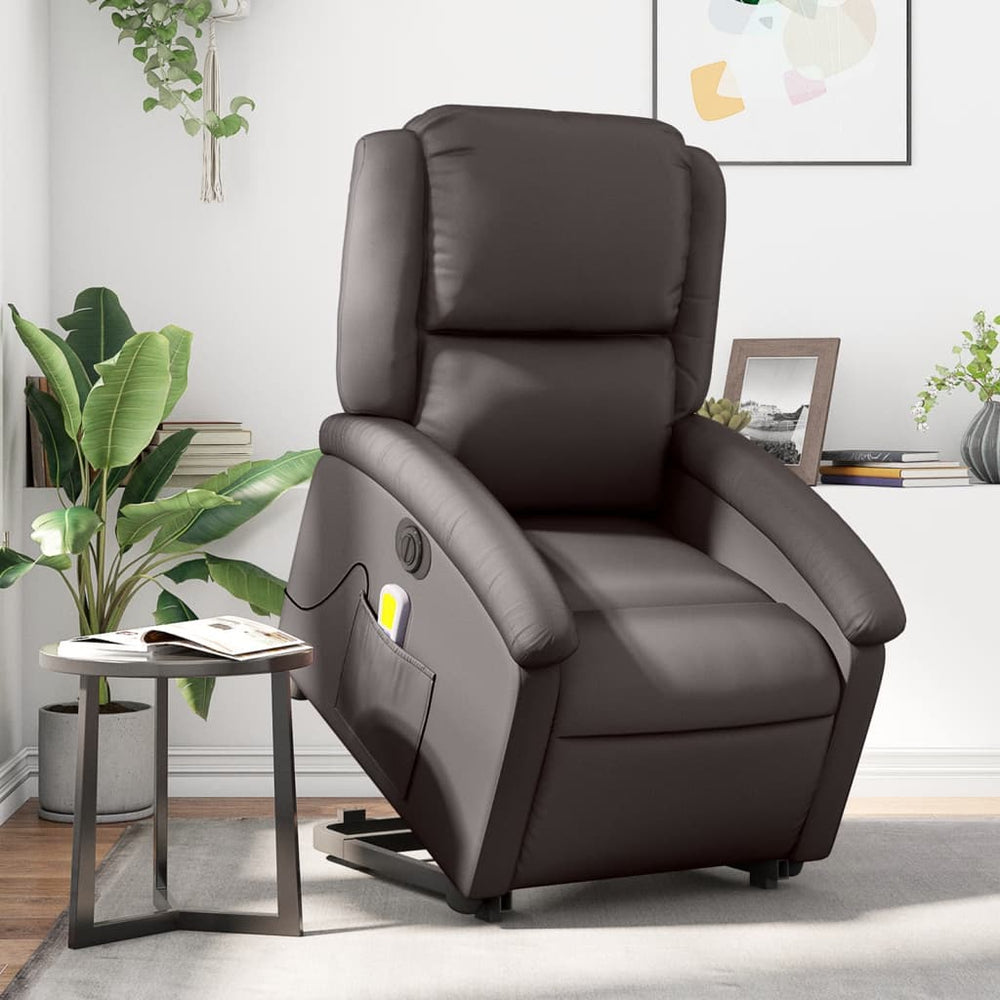 Elektrischer Massagesessel mit Aufstehhilfe Leder Dunkelbraun