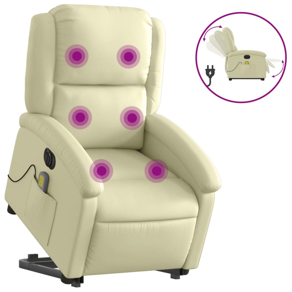 Elektrischer Massagesessel mit Aufstehhilfe Echtleder Creme