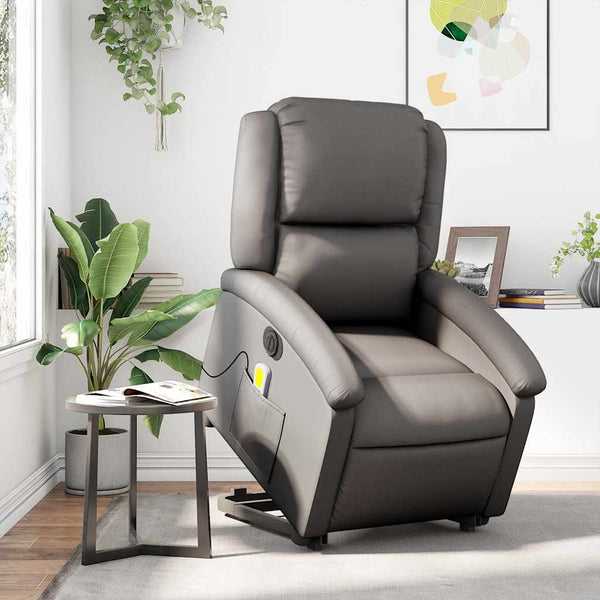 Elektrischer Massagesessel mit Aufstehhilfe Leder Grau