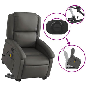 Elektrischer Massagesessel mit Aufstehhilfe Leder Grau