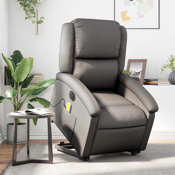 Elektrischer Massagesessel mit Aufstehhilfe Leder Grau