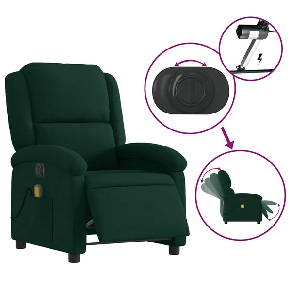 Elektrischer Massagesessel Dunkelgrün Samt
