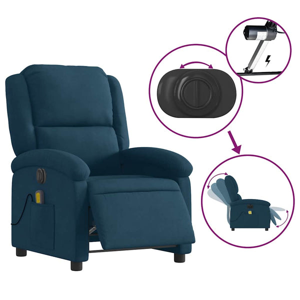 Elektrischer Massagesessel Blau Samt