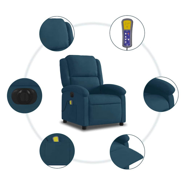 Elektrischer Massagesessel Blau Samt