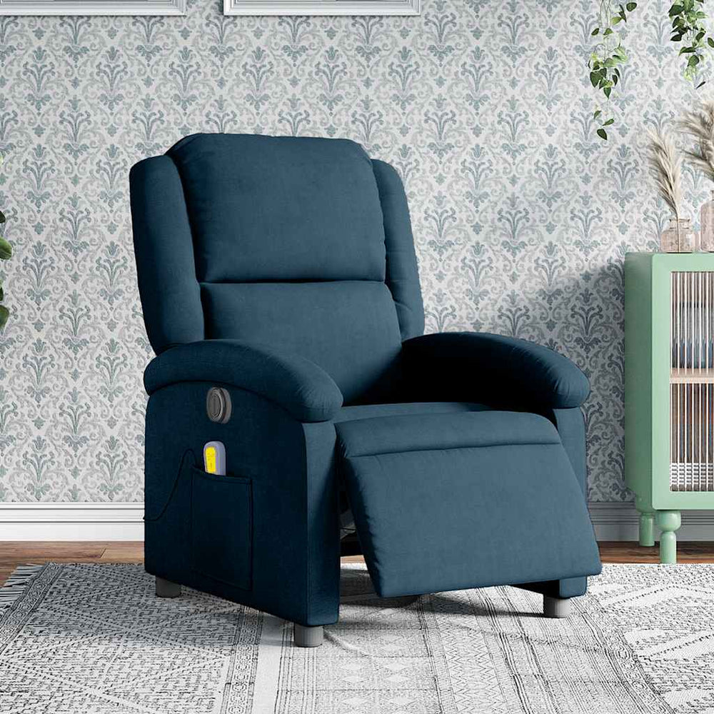 Elektrischer Massagesessel Blau Samt