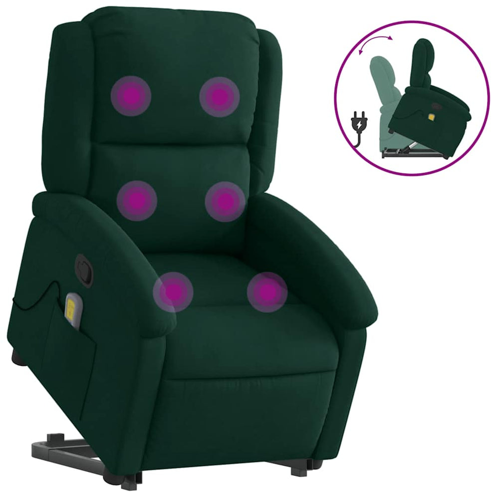 Massagesessel mit Aufstehhilfe Dunkelgrün Samt