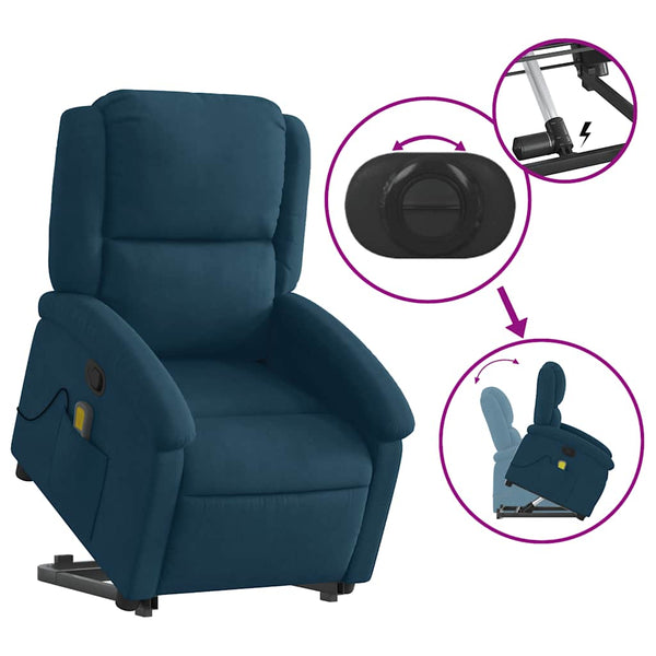 Massagesessel mit Aufstehhilfe Blau Samt