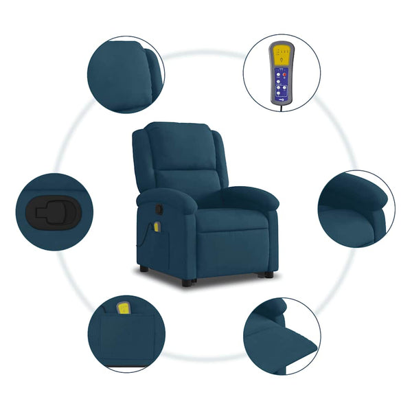 Massagesessel mit Aufstehhilfe Blau Samt