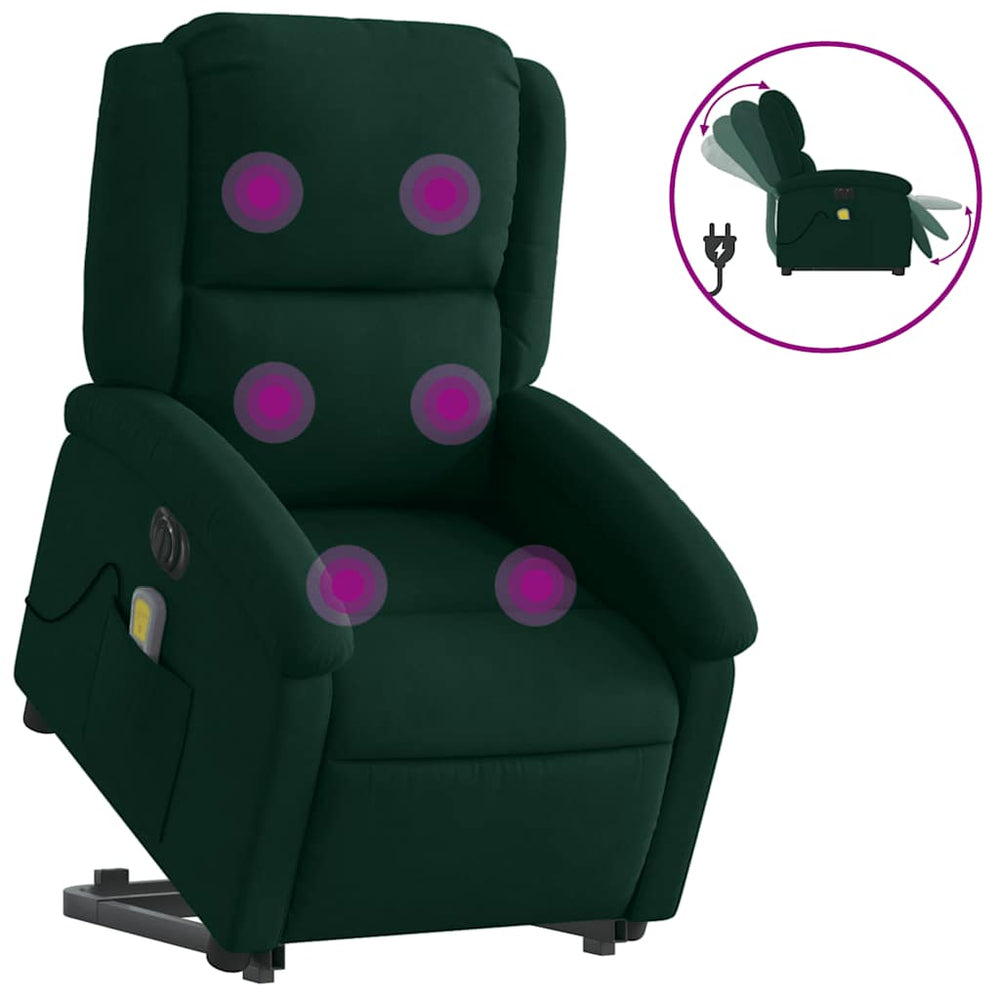 Elektrischer Massagesessel Dunkelgrün mit Aufstehhilfe