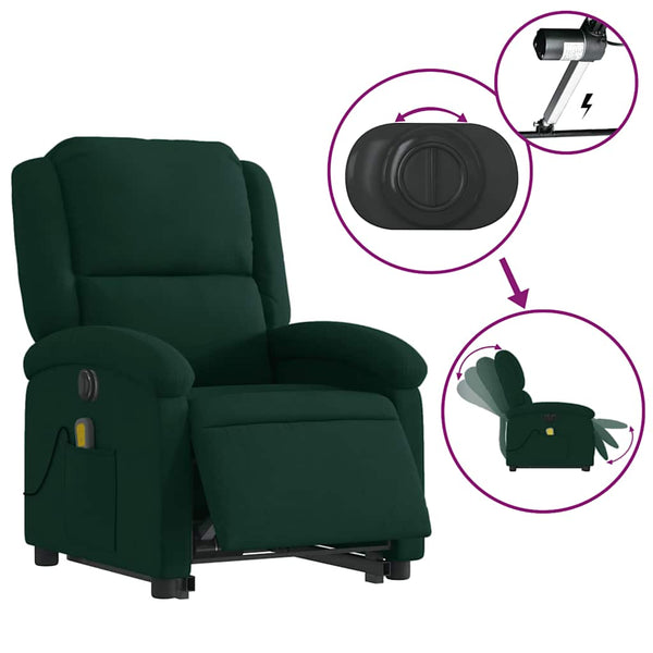 Elektrischer Massagesessel Dunkelgrün mit Aufstehhilfe