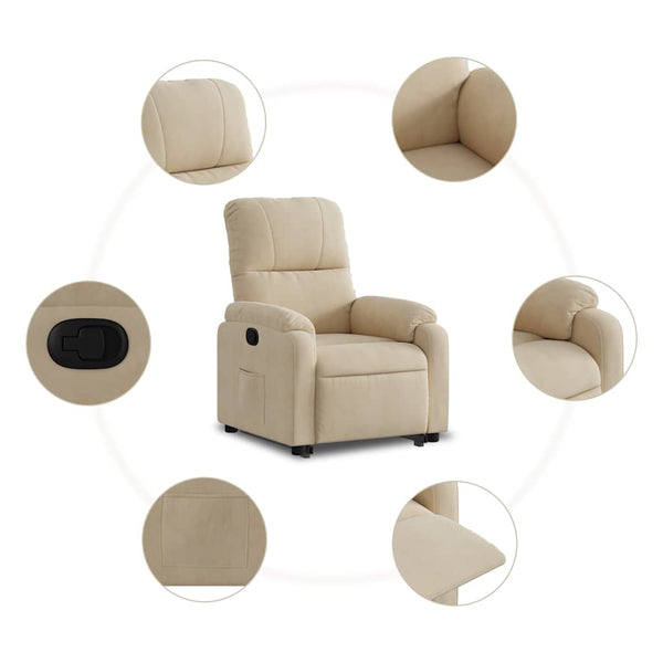vidaXL Lift Recliner Cream Microfiber Fabric