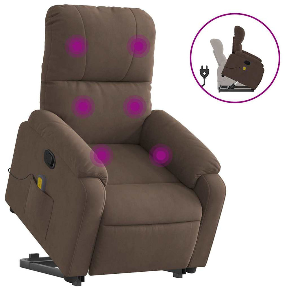 vidaXL Massage Recliner with Lift Function Brown Microfiber Fabric