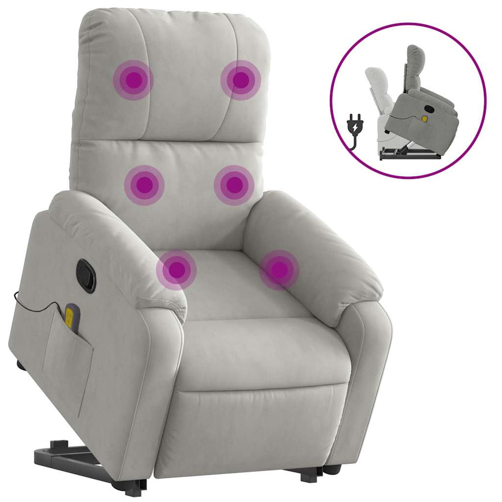 vidaXL Massage Recliner with Lift Function Light Gray Microfiber Fabric