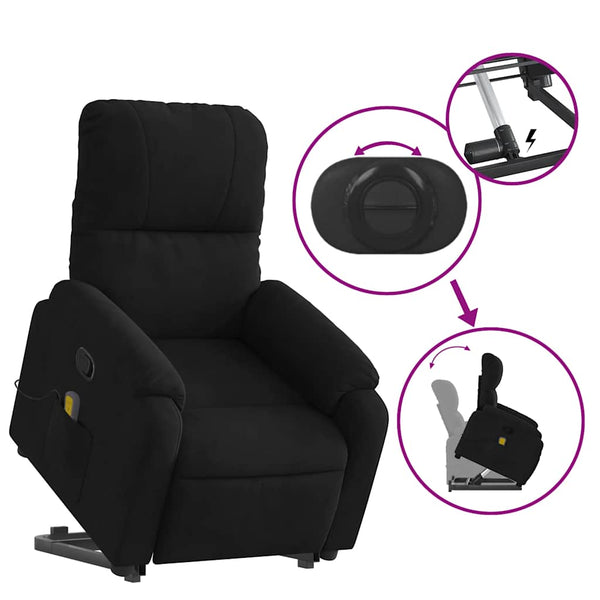 vidaXL Massage Recliner with Lift Function Black Microfiber Fabric
