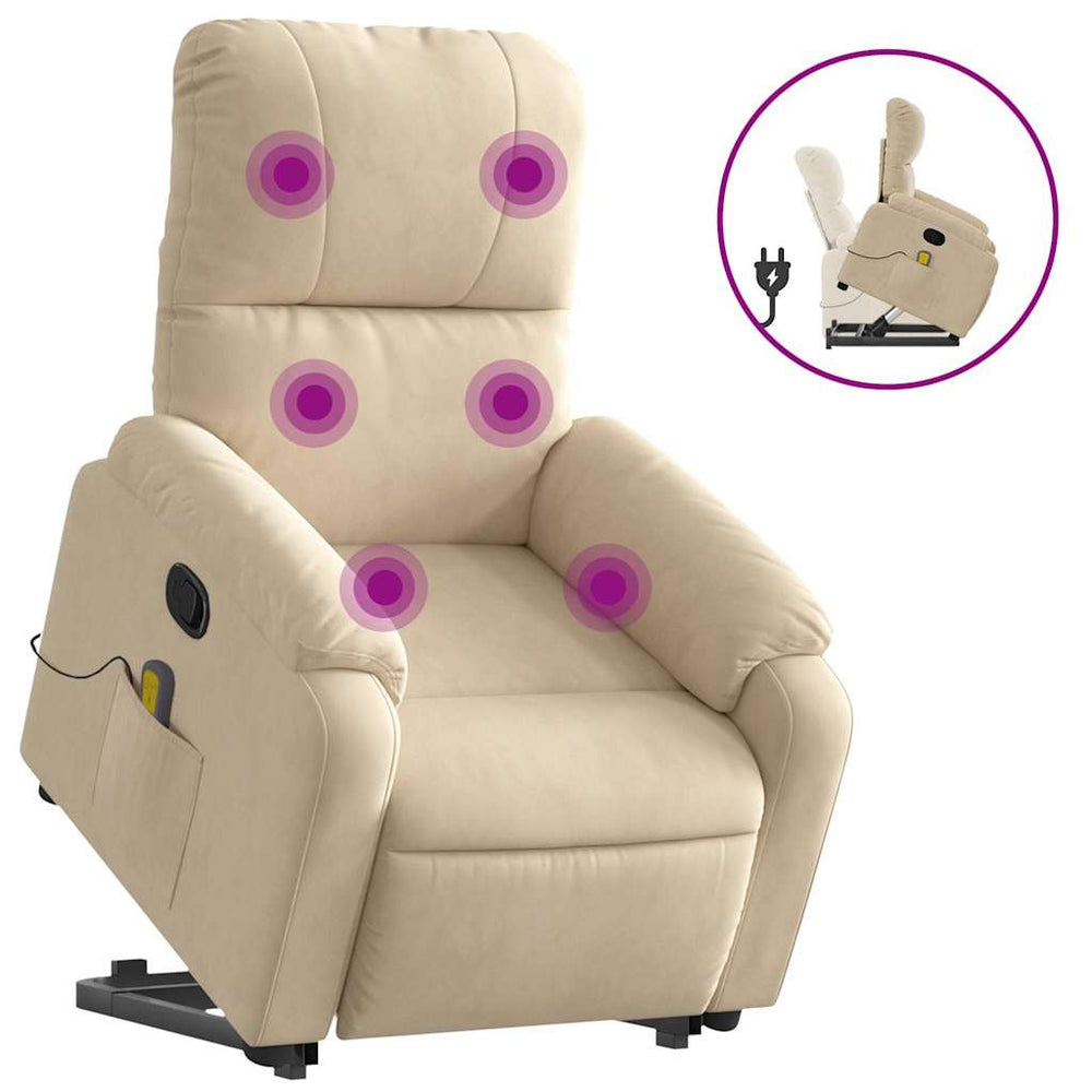 vidaXL Massage Recliner with Lift-Up Function Cream Microfiber Fabric