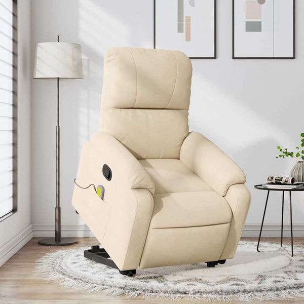 vidaXL Massage Recliner with Lift-Up Function Cream Microfiber Fabric