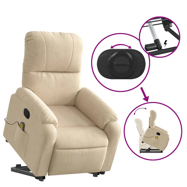 vidaXL Massage Recliner with Lift-Up Function Cream Microfiber Fabric