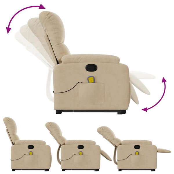 vidaXL Massage Recliner with Lift-Up Function Cream Microfiber Fabric