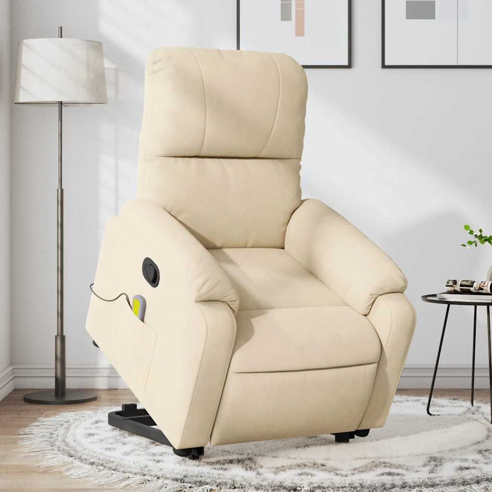 vidaXL Massage Recliner with Lift-Up Function Cream Microfiber Fabric