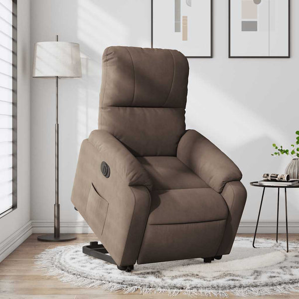 vidaXL Electric Lift Recliner Brown Microfiber Fabric