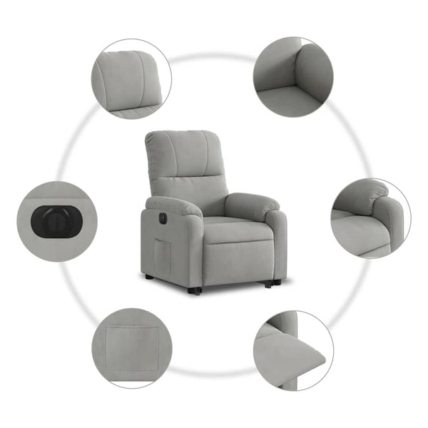 vidaXL Recliner with Lift-up Function Electric Light Grey Microfiber Fabric