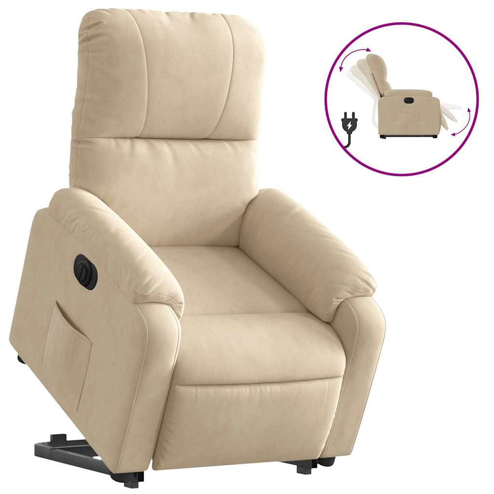 vidaXL Recliner with Lift Assistance Electric Cream Microfiber Fabric