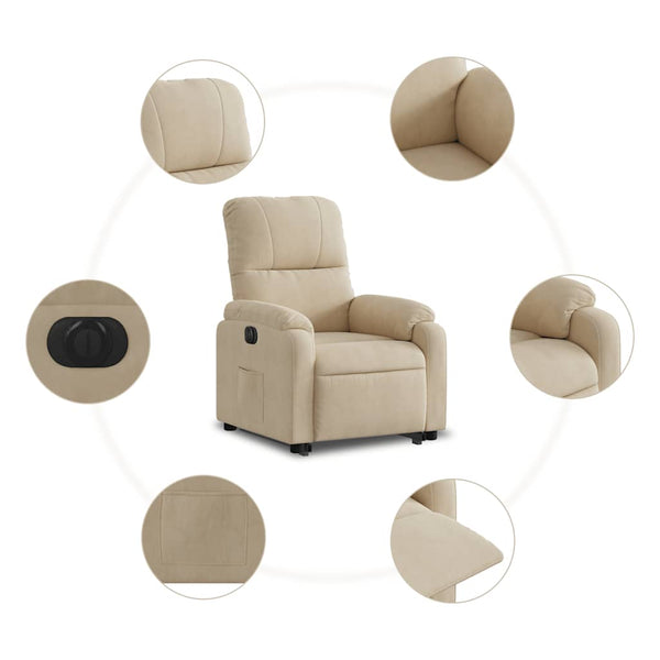 vidaXL Recliner with Lift Assistance Electric Cream Microfiber Fabric